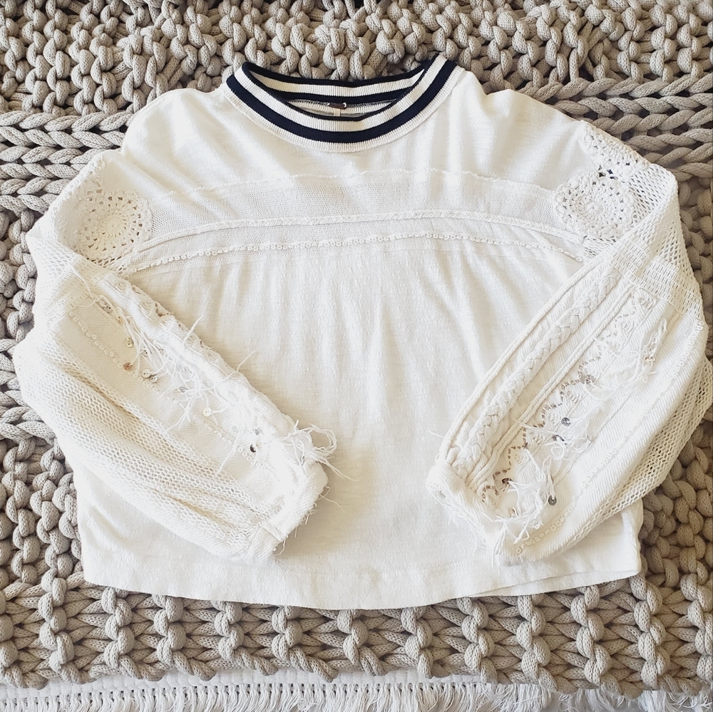 Free People Marakesh Top, Macrame, Mesh, 100% Cotton,  Generous XS, Ivory